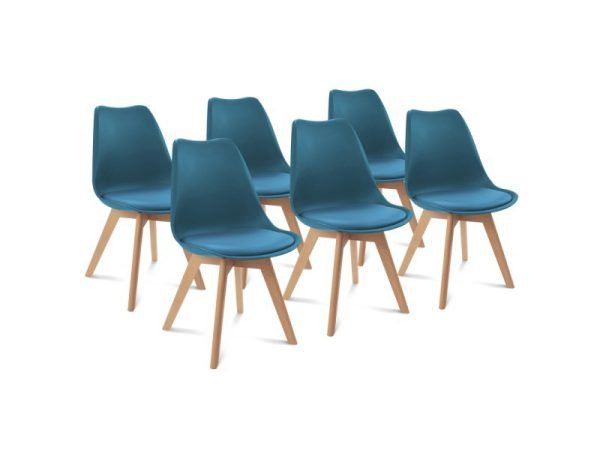 Lot de 6 chaises sara bleu canard pour salle à manger